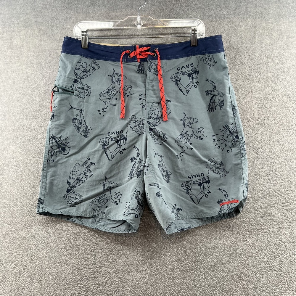 Patagonia Wavefarer Boardshorts Mens 35X9 Blue Recycled Nylon Swim Trunks Surf